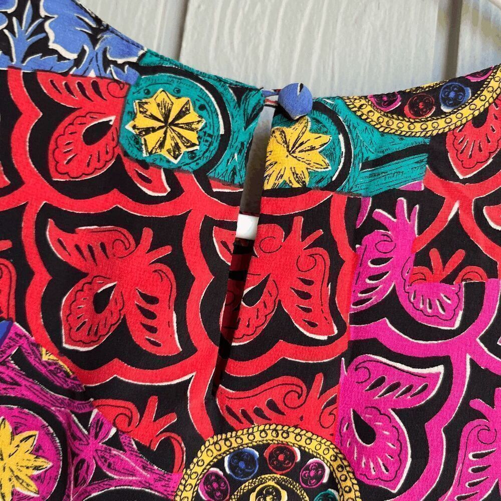 Vintage 80s 100% Silk Bright Colorful Print Sleeve, SZ L - Picture 10 of 12